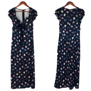 MABLE Black Floral Milkmaid‎ Midi Dress Sweetheart Fairy Grunge WhimsiGoth Small